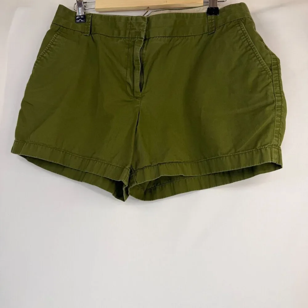 J.Crew Chino Broken-In Olive Green Cotton Shorts Women's Size 12 Classic Casual